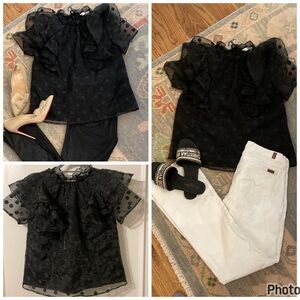 Crosby black ruffle Polk dot ruffle blouse